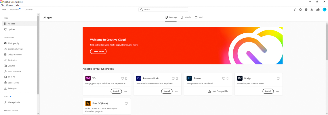 Скачать Adobe Creative Cloud на ПК Windows 10