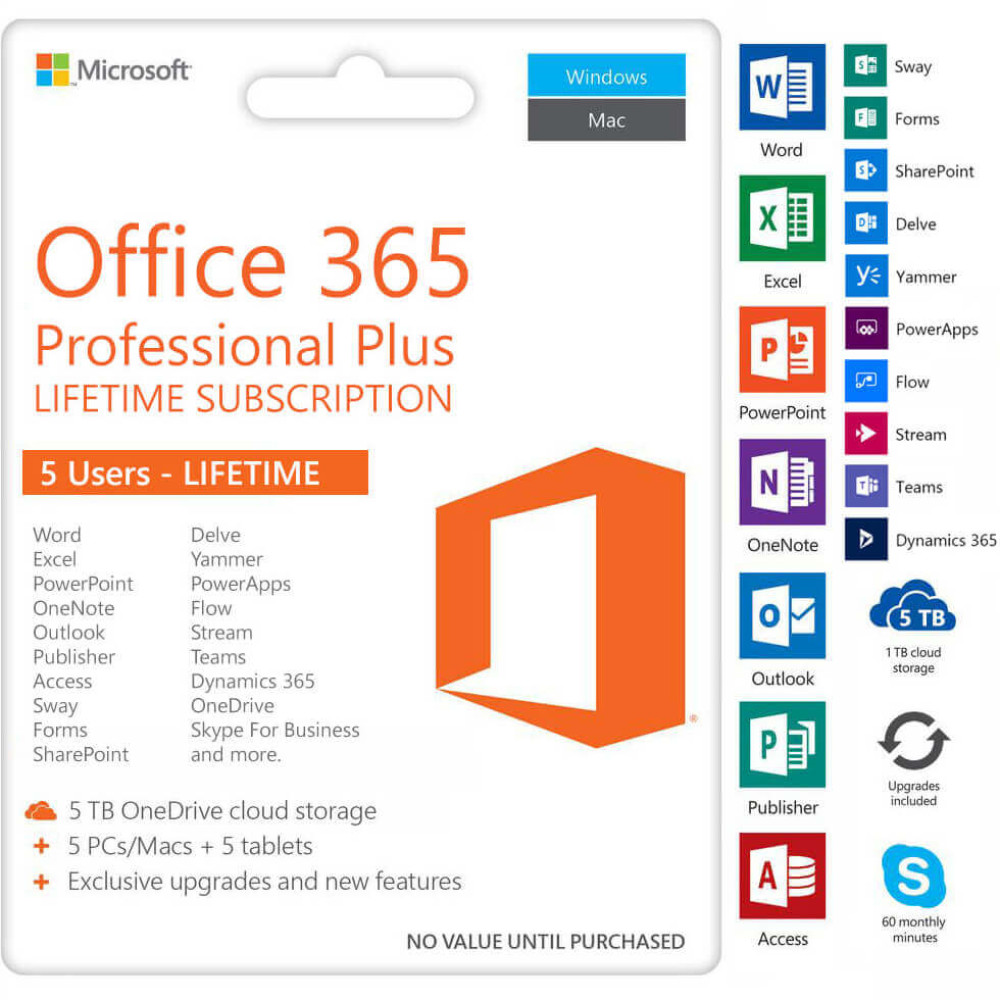 MS Office 365 Professional Plus License For Windows 10/11 - 5PC
