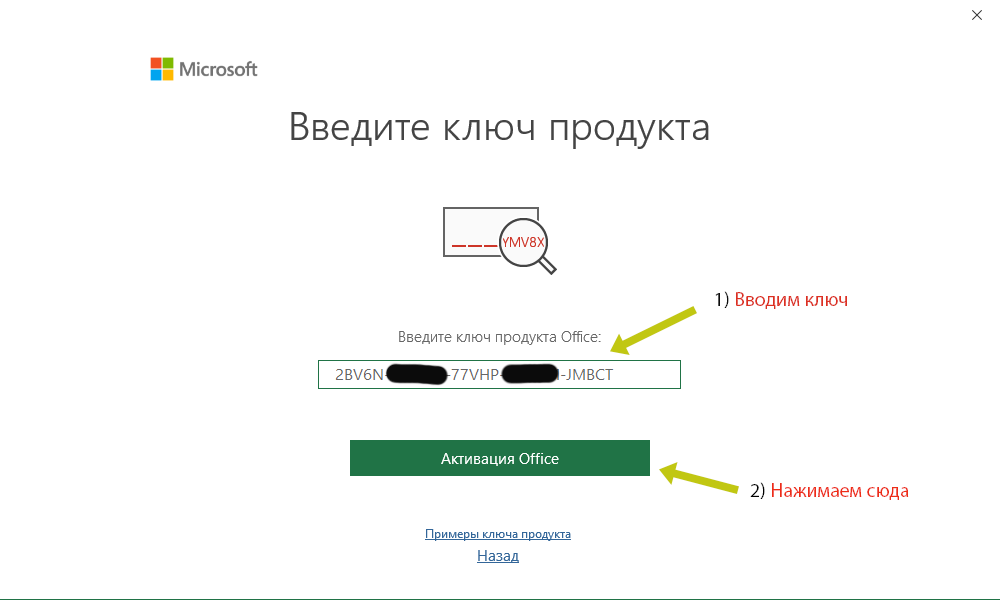 Enter activation key from Microsoft Office 2019