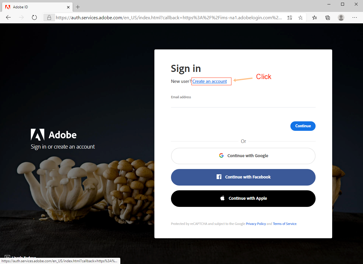 Create Account Adobe ID