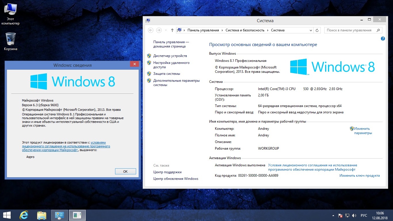 MS Windows 8.1 Professional System Information